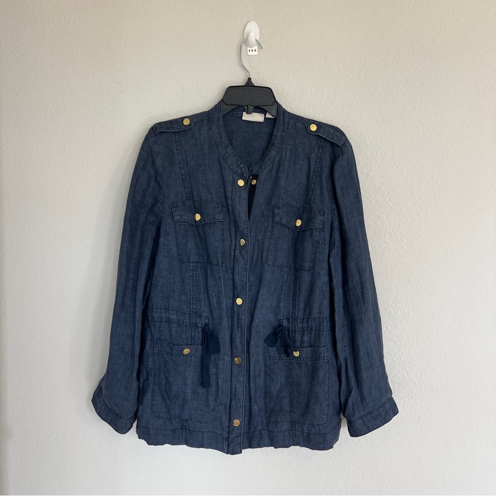 Chico’s Indigo Linen Utility Jacket Size Large - Picture 2 of 10